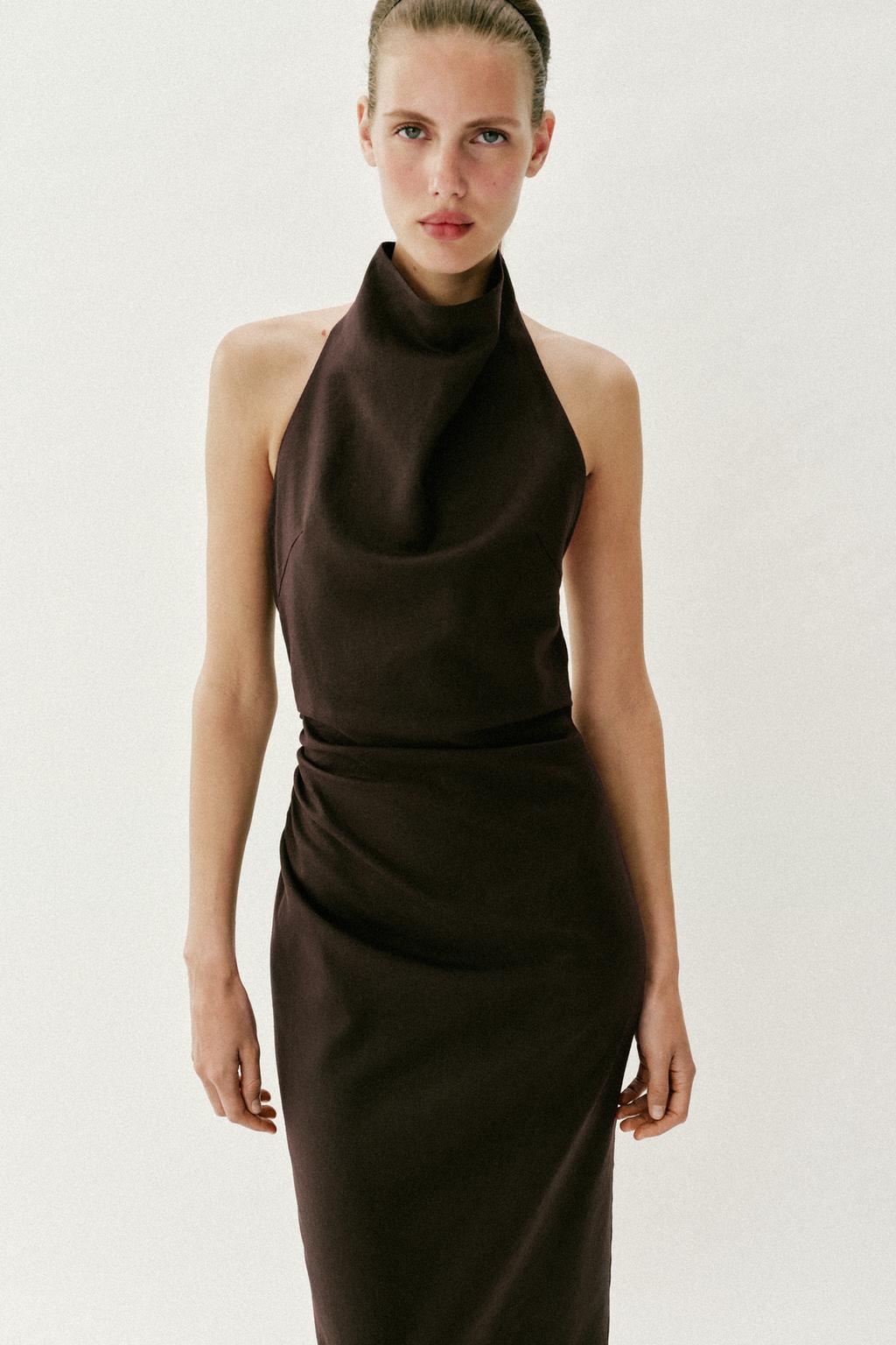 ПЛАТЬЕ МИДИ С ГОРЛОВИНОЙ ХАЛТЕР ИЗ ЛЬНА