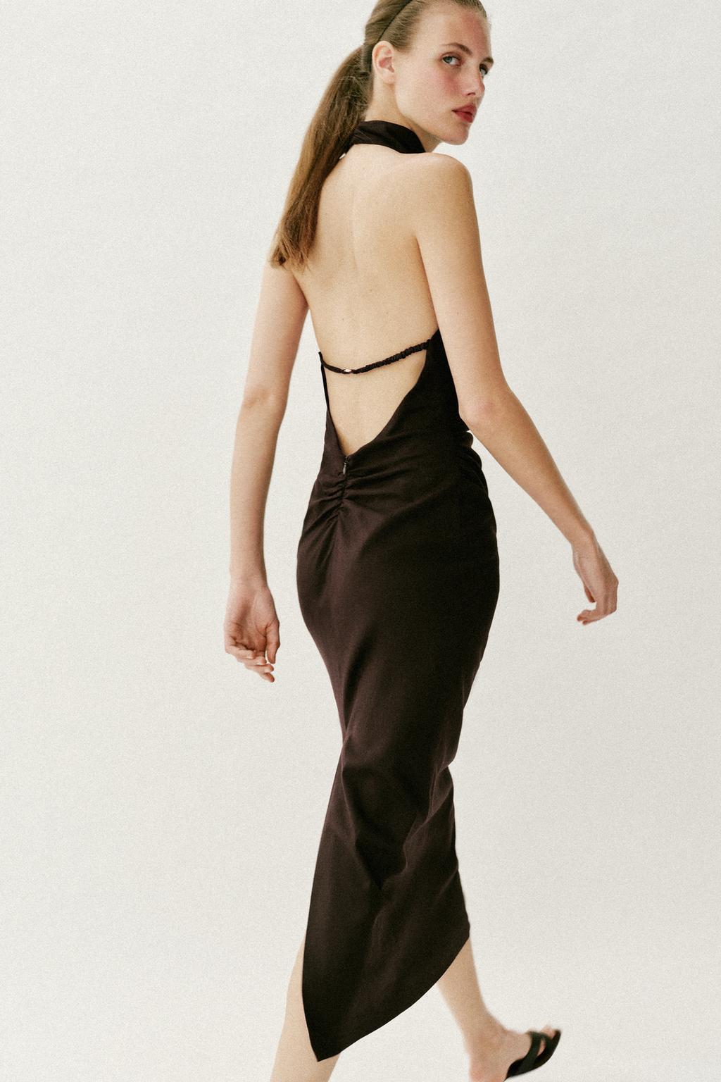 ПЛАТЬЕ МИДИ С ГОРЛОВИНОЙ ХАЛТЕР ИЗ ЛЬНА