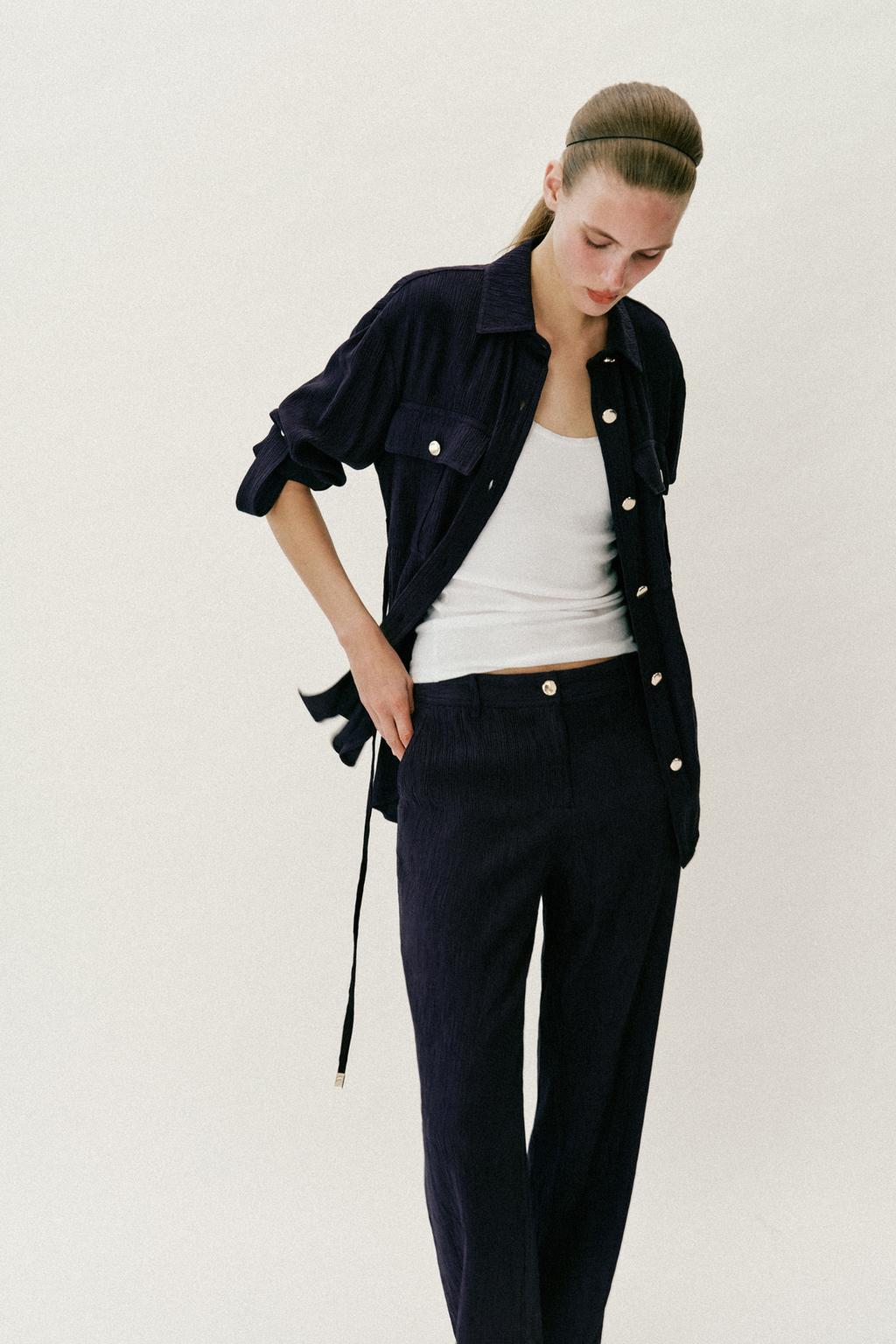 БРЮКИ ПРЯМОГО КРОЯ С ЭФФЕКТОМ ЖАТКИ