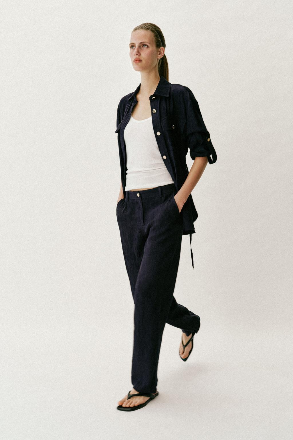 БРЮКИ ПРЯМОГО КРОЯ С ЭФФЕКТОМ ЖАТКИ