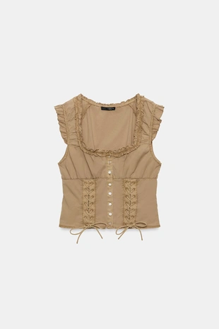 Топ из поплина с эффектом потертости- Заказать в России