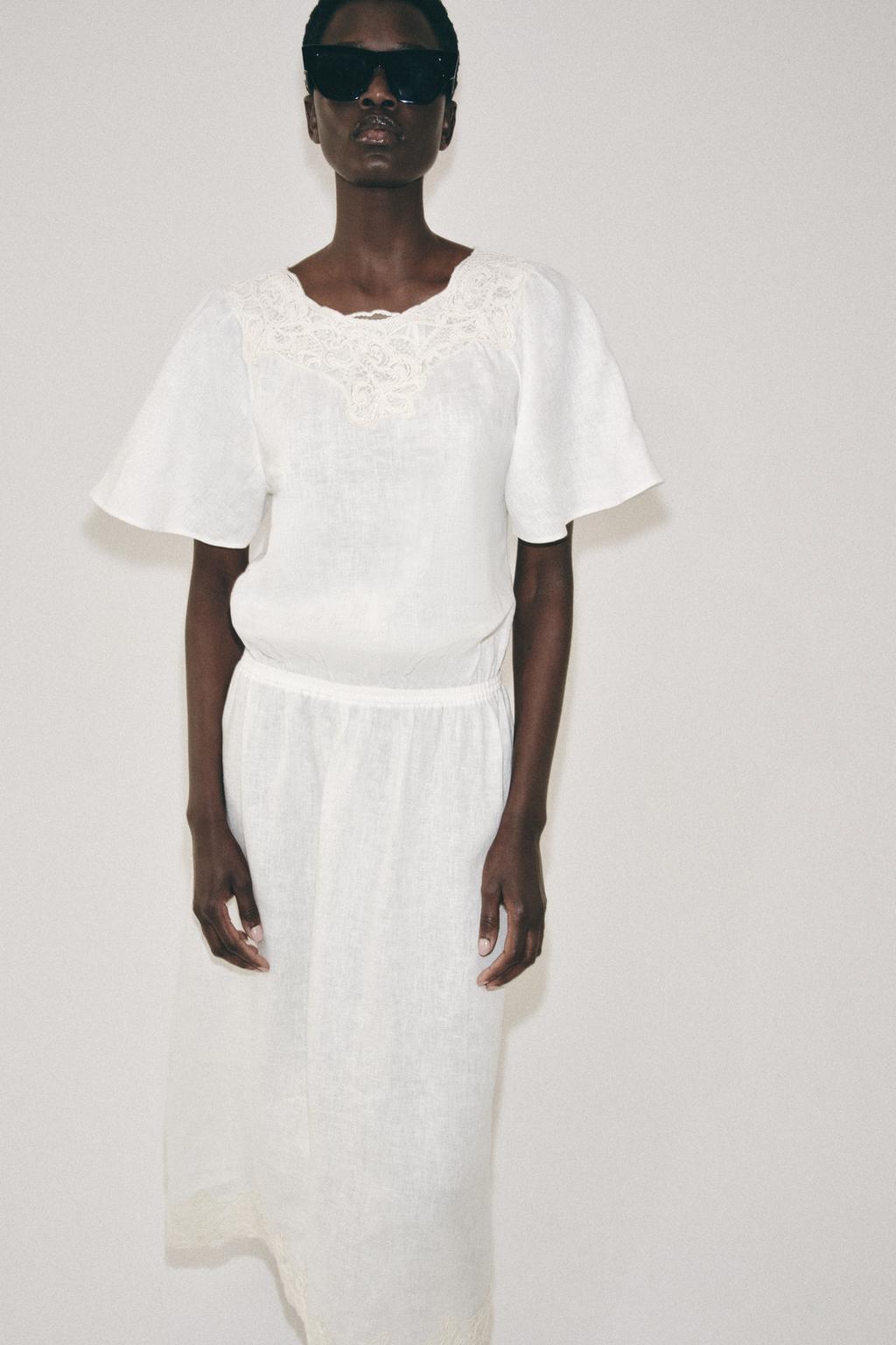 ЛЬНЯНОЕ ПЛАТЬЕ МИДИ С ВЯЗАНЫМИ ЭЛЕМЕНТАМИ — ZW COLLECTION