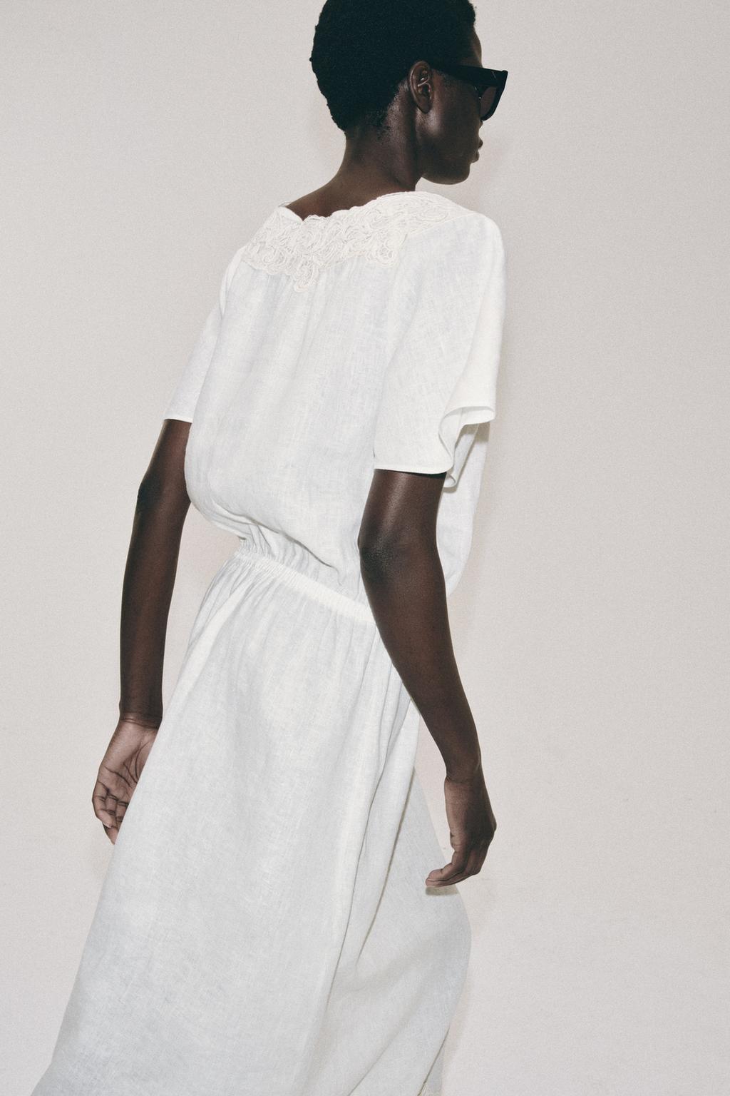 ЛЬНЯНОЕ ПЛАТЬЕ МИДИ С ВЯЗАНЫМИ ЭЛЕМЕНТАМИ — ZW COLLECTION