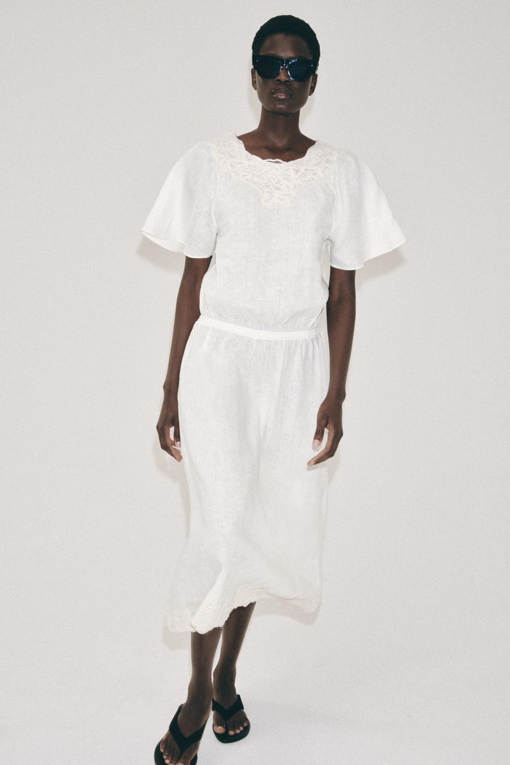 ЛЬНЯНОЕ ПЛАТЬЕ МИДИ С ВЯЗАНЫМИ ЭЛЕМЕНТАМИ — ZW COLLECTION