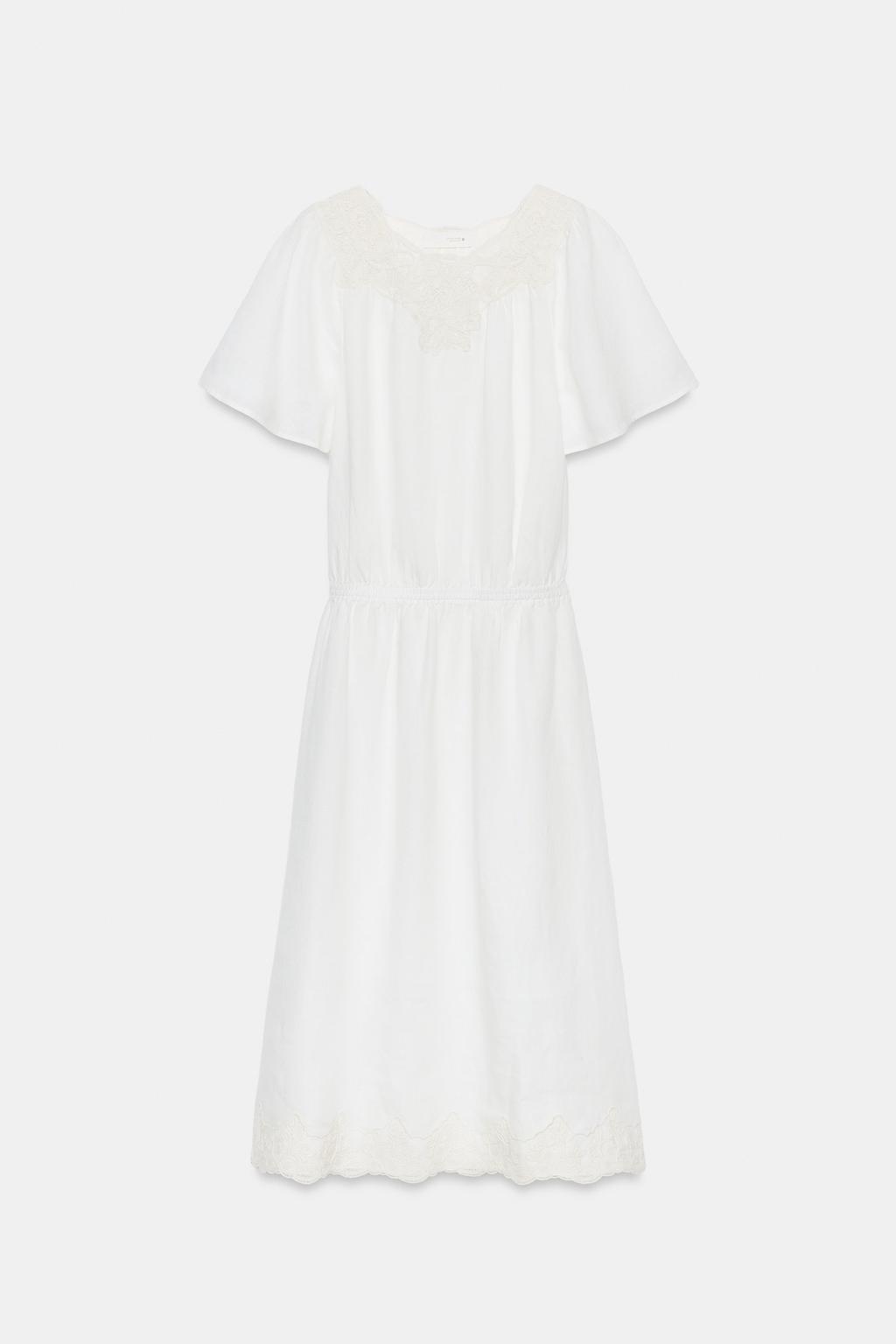 ЛЬНЯНОЕ ПЛАТЬЕ МИДИ С ВЯЗАНЫМИ ЭЛЕМЕНТАМИ — ZW COLLECTION