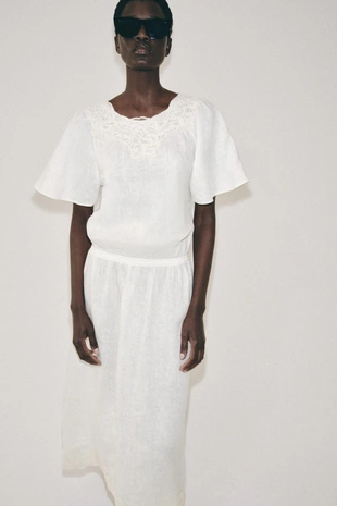 Льняное платье миди с вязаными элементами — Zw Collection- Заказать в России