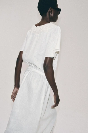 Льняное платье миди с вязаными элементами — Zw Collection- Заказать в России