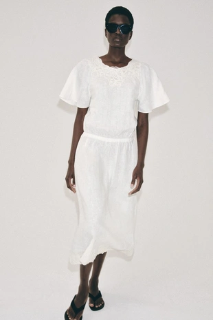 Льняное платье миди с вязаными элементами — Zw Collection- Заказать в России