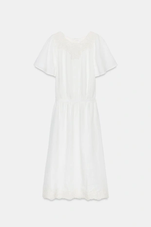 Льняное платье миди с вязаными элементами — Zw Collection- Заказать в России