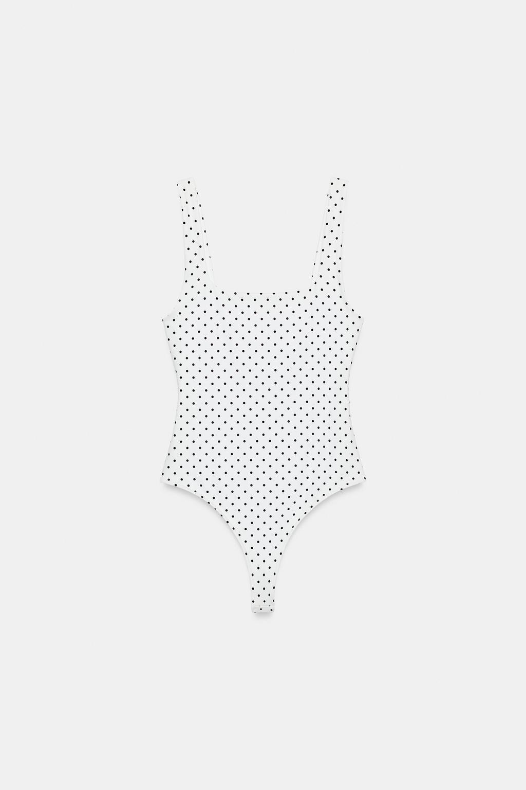 ЭЛАСТИЧНОЕ БОДИ С КВАДРАТНЫМ ВЫРЕЗОМ В ГОРОШЕК