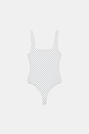 Эластичное боди с квадратным вырезом в горошек- Заказать в России