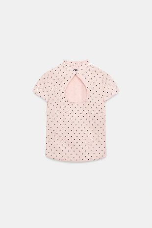 Топ в горошек с воротником-стойкой и разрезом- Заказать в России