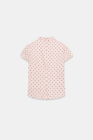 Топ в горошек с воротником-стойкой и разрезом- Заказать в России