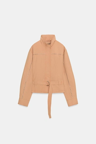 Куртка с заклепками и поясом- Заказать в России