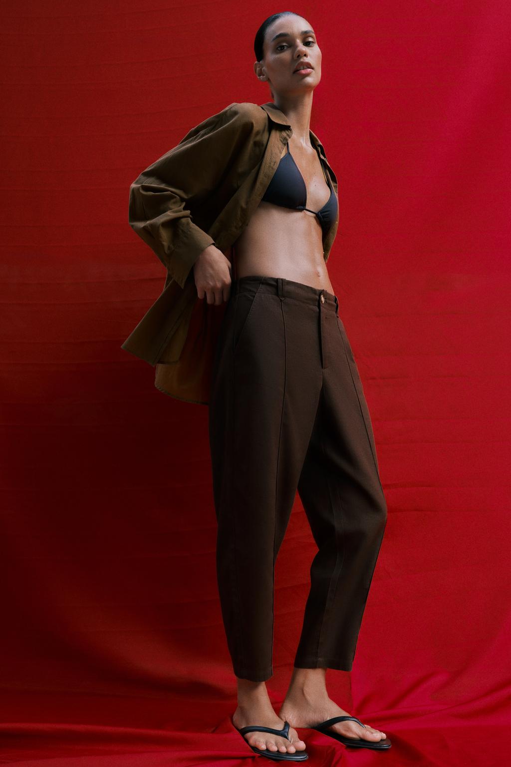 БРЮКИ CARROT FIT С ДЕКОРАТИВНОЙ СТРОЧКОЙ ИЗ ЛЬНА