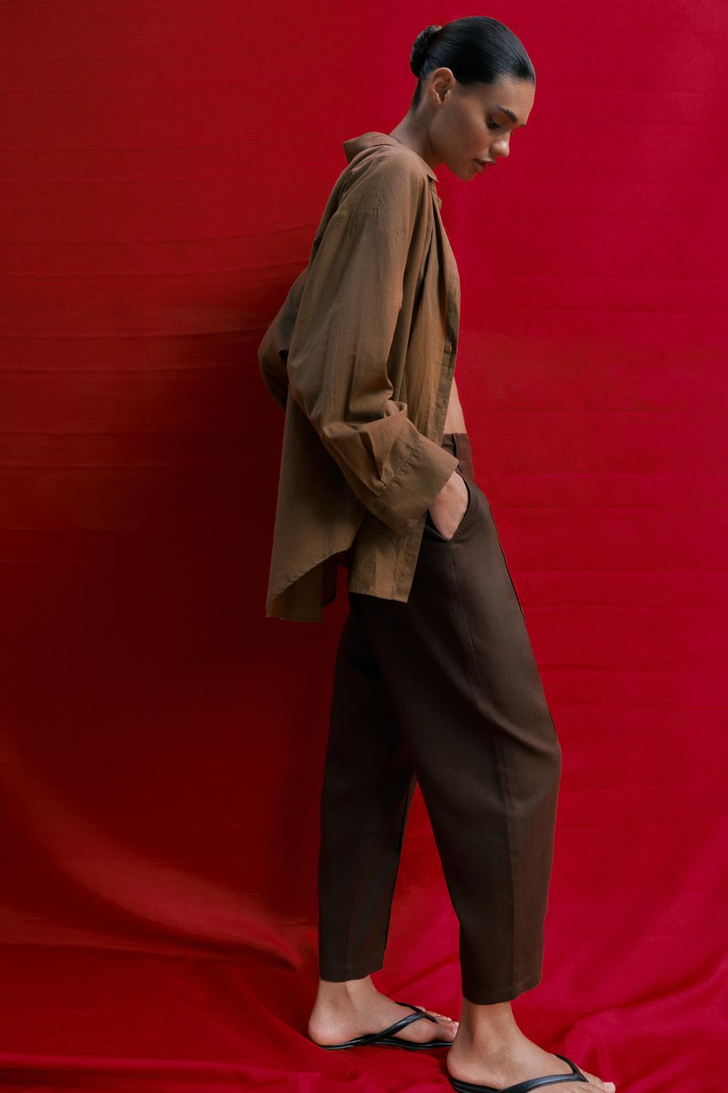 БРЮКИ CARROT FIT С ДЕКОРАТИВНОЙ СТРОЧКОЙ ИЗ ЛЬНА