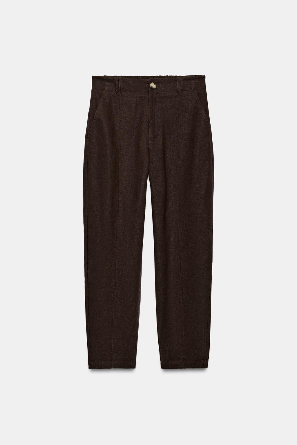 БРЮКИ CARROT FIT С ДЕКОРАТИВНОЙ СТРОЧКОЙ ИЗ ЛЬНА