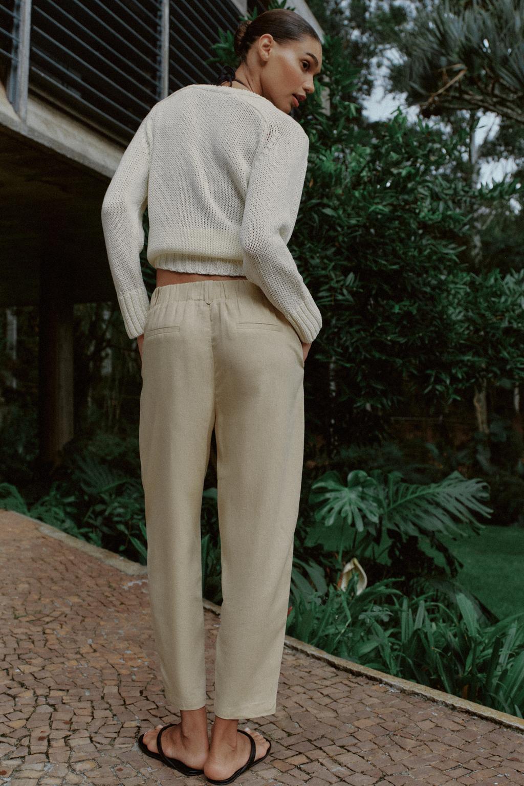 БРЮКИ CARROT FIT ИЗ ЛЬНА С ДЕКОРАТИВНОЙ СТРОЧКОЙ