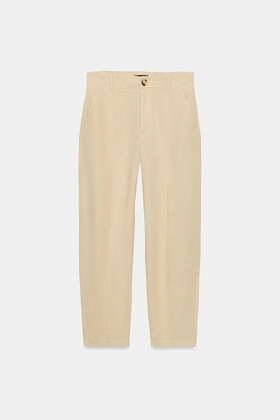 Брюки Carrot Fit из льна с декоративной строчкой- Заказать в России