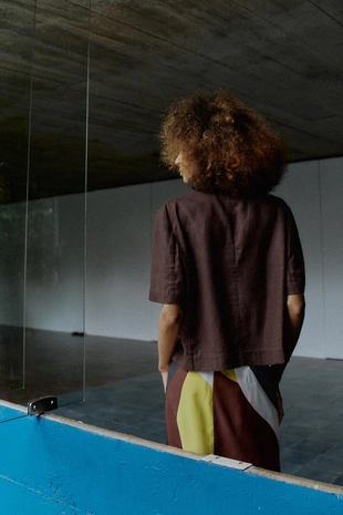 Блейзер из смесового льна с короткими рукавами- Заказать в России