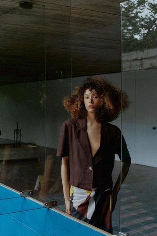 Блейзер из смесового льна с короткими рукавами- Заказать в России