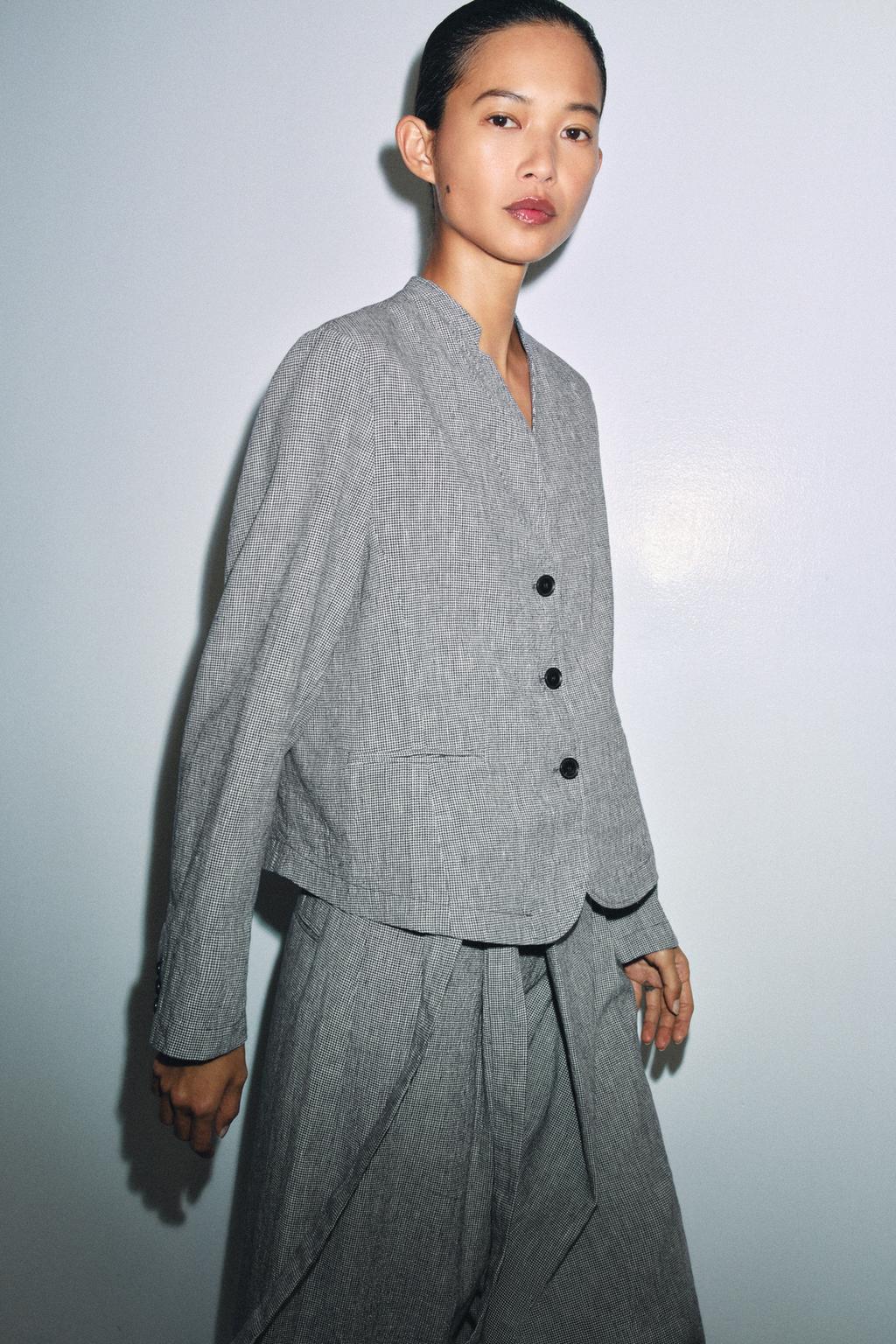 БЛЕЙЗЕР ИЗ ЛЬНА И ХЛОПКА В УЗОР «ГУСИНАЯ ЛАПКА» — ZW COLLECTION