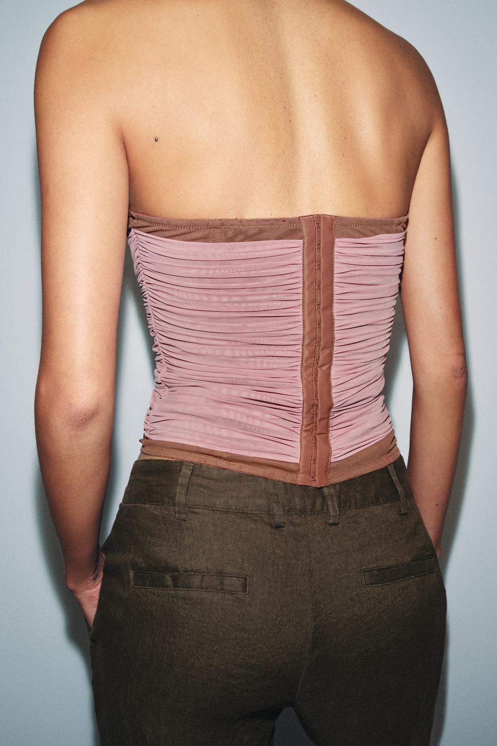 КОРСЕТ ИЗ КОМБИНИРОВАННОЙ ПОЛУПРОЗРАЧНОЙ ТКАНИ