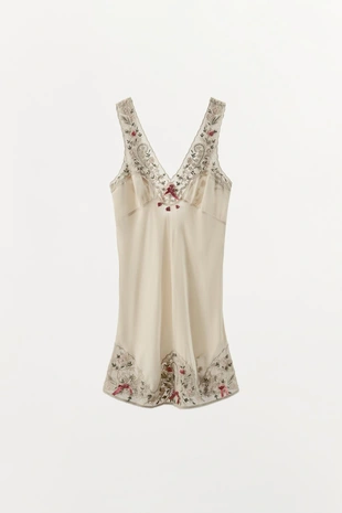 Платье из полупрозрачной ткани с вышивкой и бусинами- Заказать в России