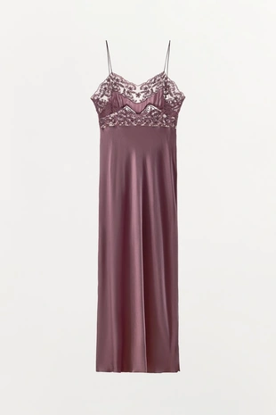 Атласное платье с вышивкой и кружевом- Заказать в России