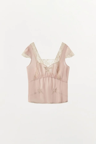 Атласный топ с вышивкой и кружевом- Заказать в России