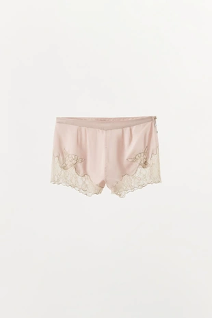 Атласные шорты с кружевной вышивкой- Заказать в России