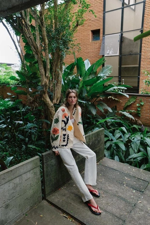 Куртка с цветочной вышивкой из 100% хлопка- Заказать в России