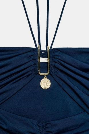 Navy blue | 1026/290/401 - Zara Платье миди с вырезом из полиамида