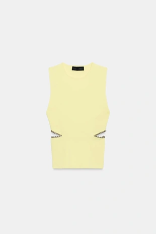 Трикотажный топ с вырезами и бусинами- Заказать в России