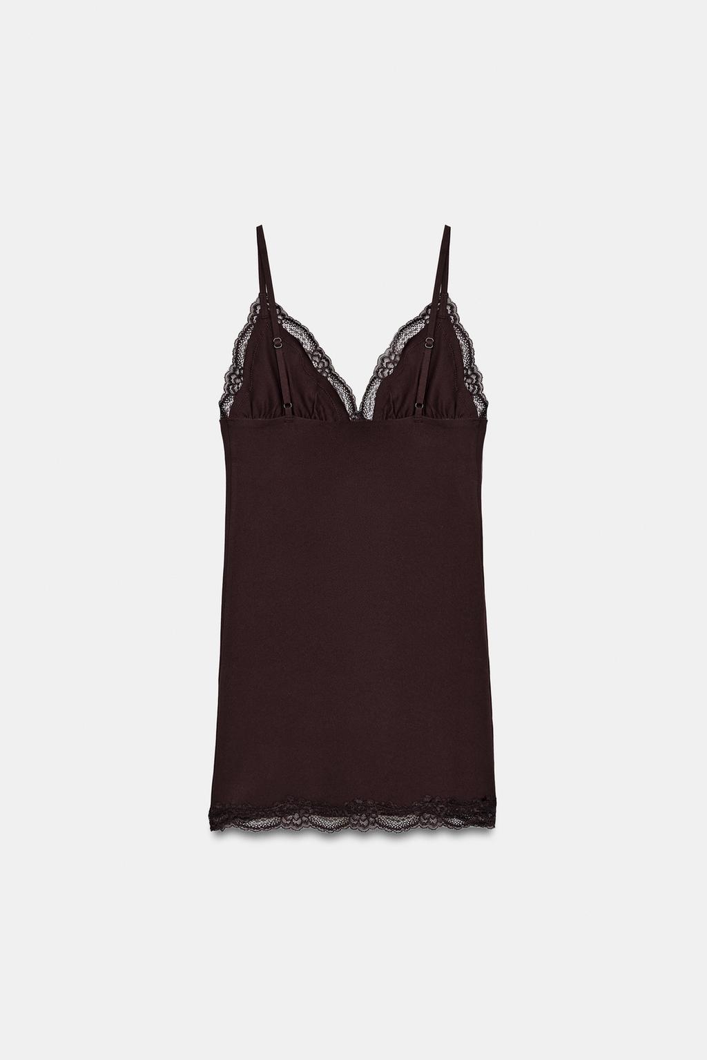 МИНИ-ПЛАТЬЕ С ТОНКИМИ БРЕТЕЛЯМИ И КРУЖЕВОМ