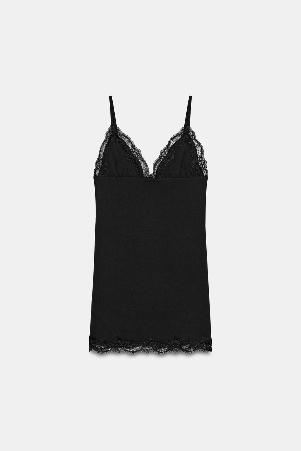 МИНИ-ПЛАТЬЕ С ТОНКИМИ БРЕТЕЛЯМИ И КРУЖЕВОМ