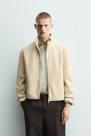 Кожаная куртка на молнии- Заказать в России