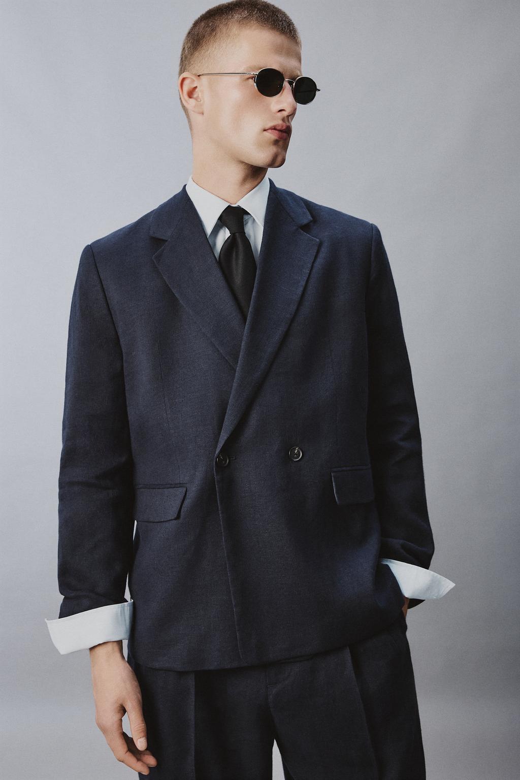 ДВУБОРТНЫЙ КОСТЮМНЫЙ БЛЕЙЗЕР ИЗ СМЕСОВОГО ЛЬНА И ХЛОПКА