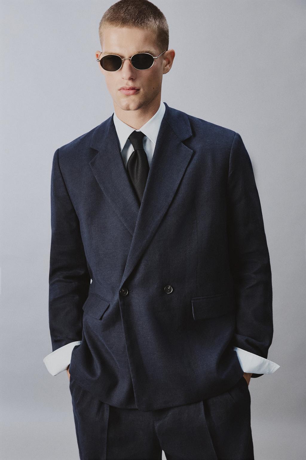 ДВУБОРТНЫЙ КОСТЮМНЫЙ БЛЕЙЗЕР ИЗ СМЕСОВОГО ЛЬНА И ХЛОПКА