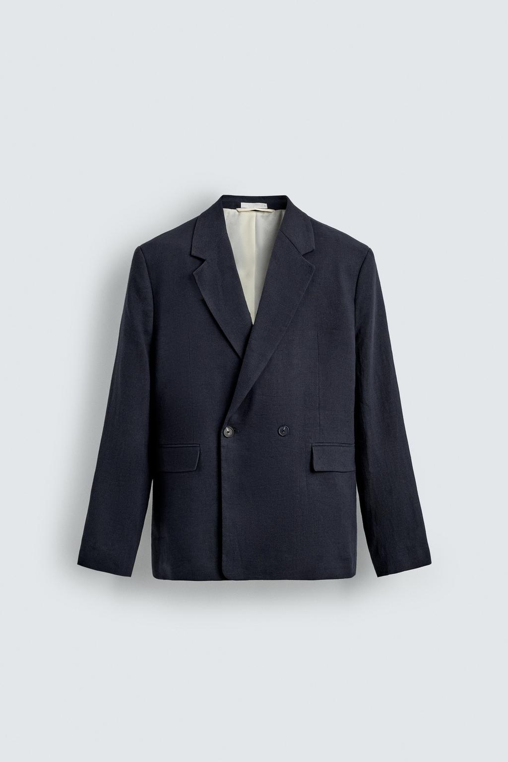 ДВУБОРТНЫЙ КОСТЮМНЫЙ БЛЕЙЗЕР ИЗ СМЕСОВОГО ЛЬНА И ХЛОПКА