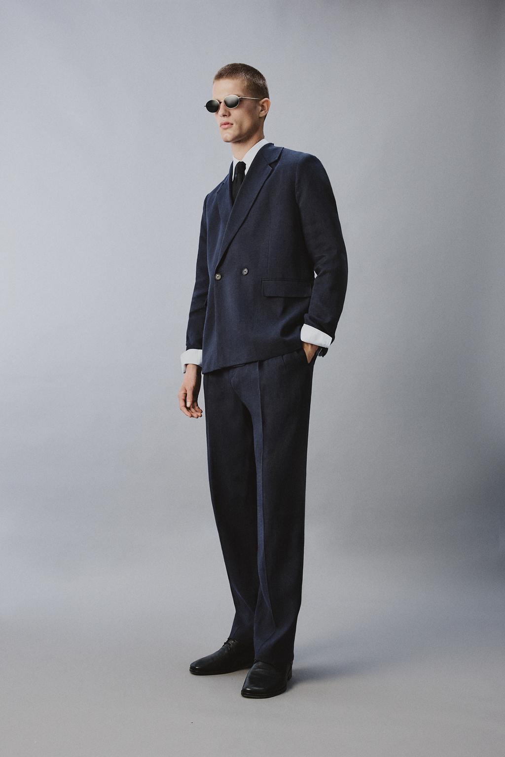 ДВУБОРТНЫЙ КОСТЮМНЫЙ БЛЕЙЗЕР ИЗ СМЕСОВОГО ЛЬНА И ХЛОПКА