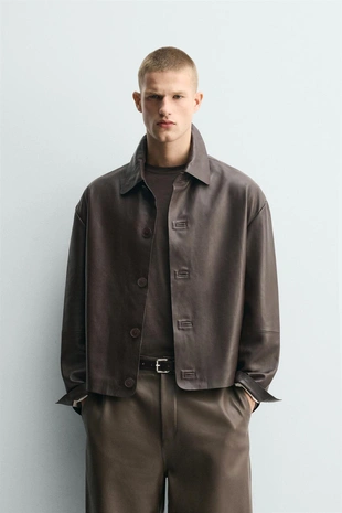 Кожаная куртка Boxy Fit- Заказать в России