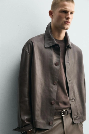 Кожаная куртка Boxy Fit- Заказать в России