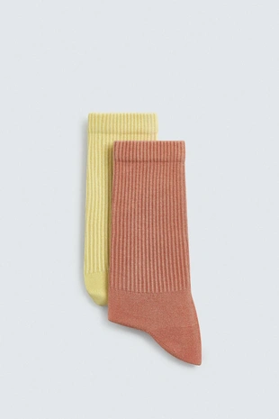 Набор из 2 пар носков в рубчик с эффектом потертости- Заказать в России