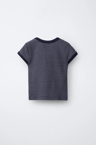Футболка в рубчик в полоску с V-образным вырезом- Заказать в России