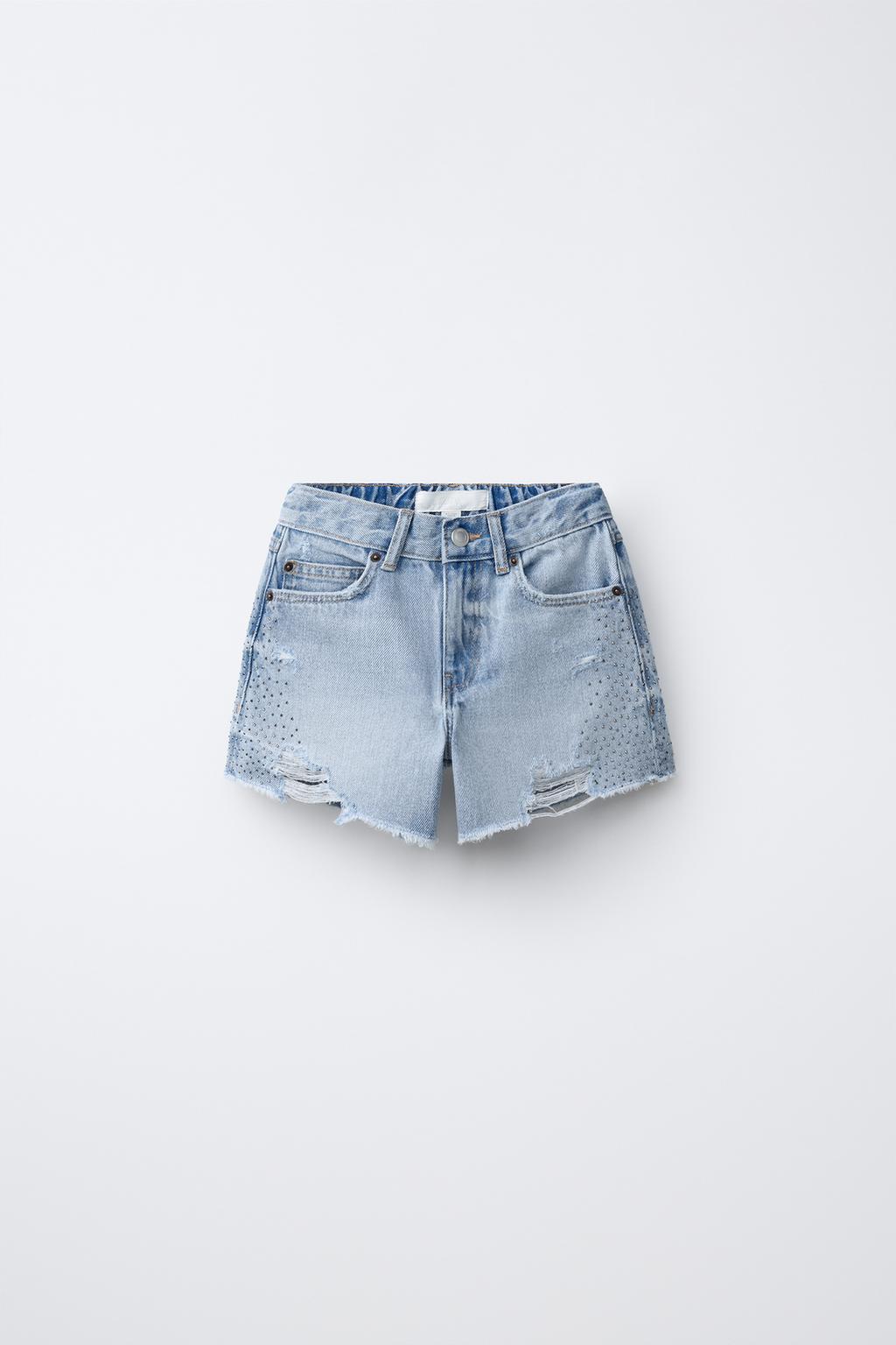 ДЖИНСОВЫЕ ШОРТЫ СО СТРАЗАМИ И РАЗРЕЗАМИ