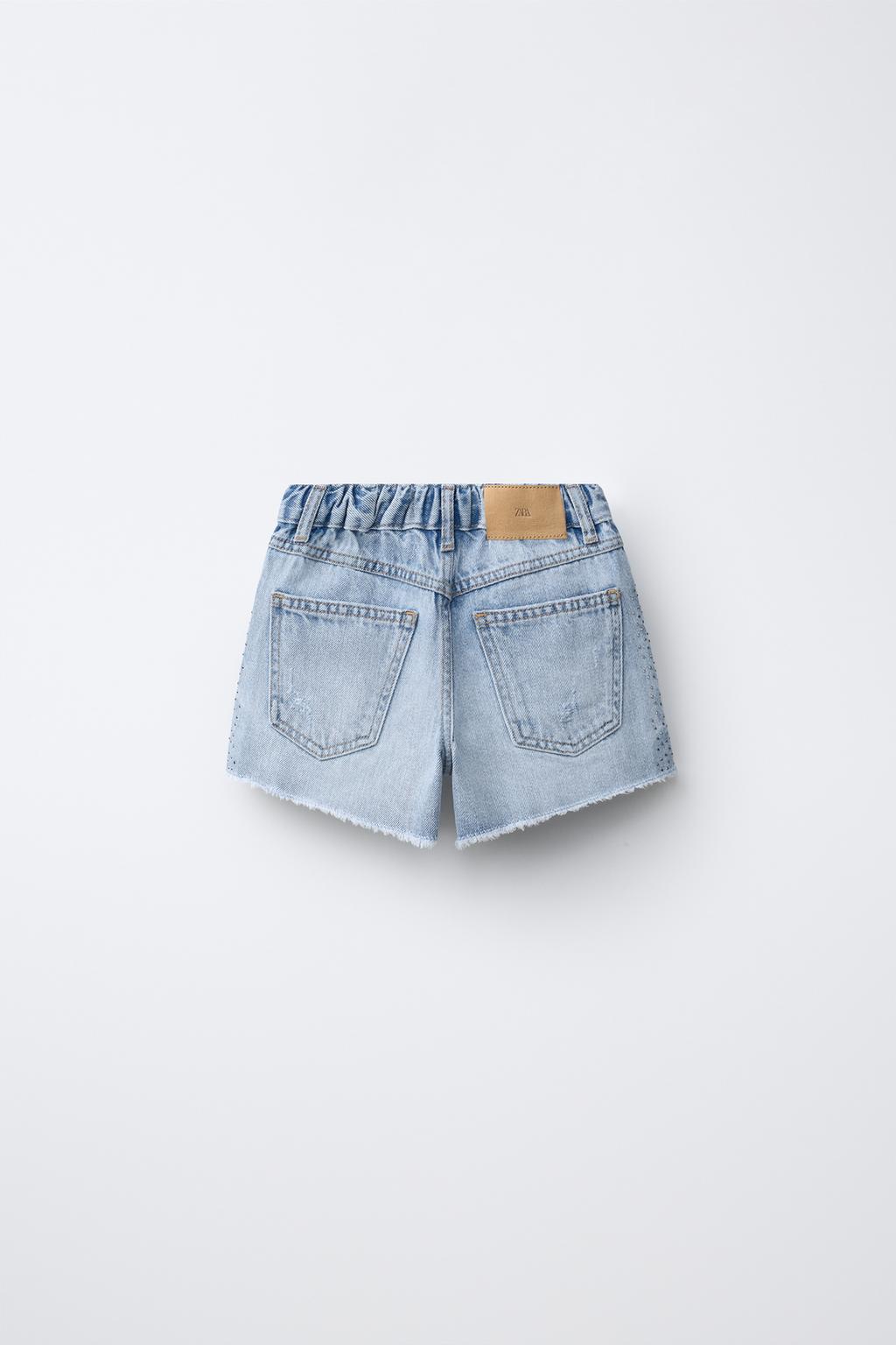 ДЖИНСОВЫЕ ШОРТЫ СО СТРАЗАМИ И РАЗРЕЗАМИ