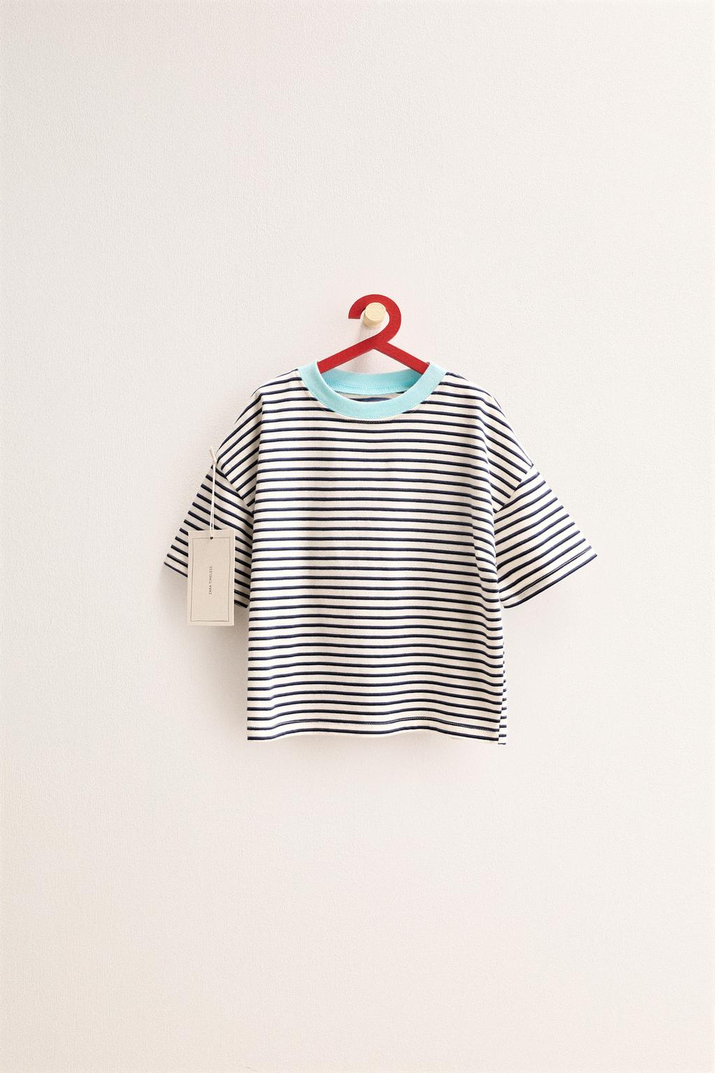 ZARA TIMELESS - ФУТБОЛКА В ПОЛОСКУ С КОНТРАСТНЫМ ВОРОТНИКОМ