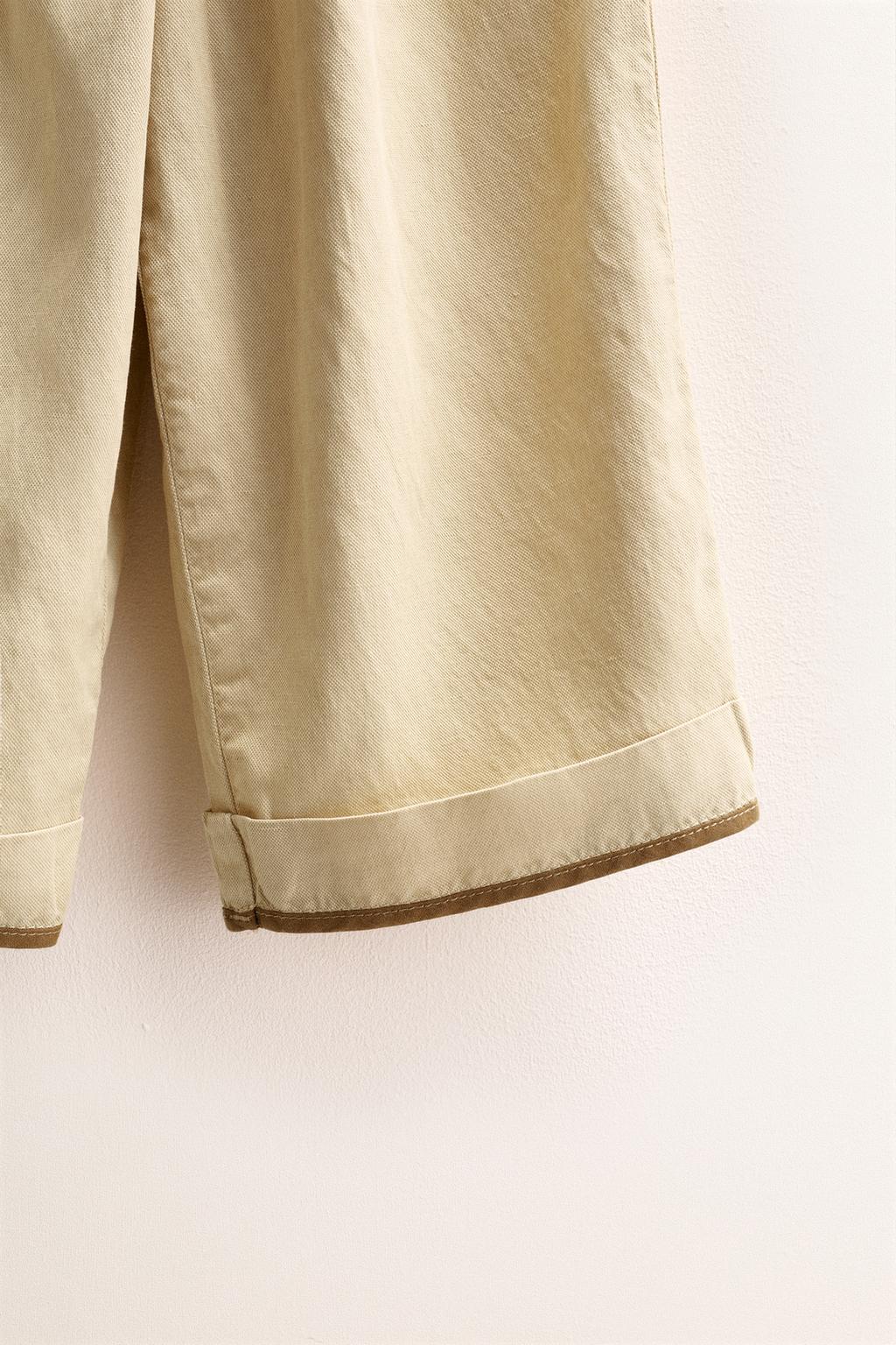 БРЮКИ ZARA TIMELESS ИЗ ЛЬНА С КОНТРАСТНОЙ ОТДЕЛКОЙ