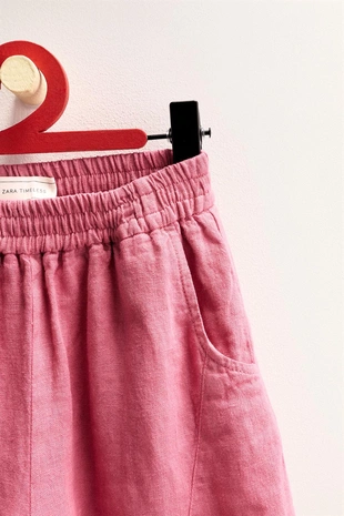 Zara Timeless — брюки-бананы из 100% льна с разрезами- Заказать в России